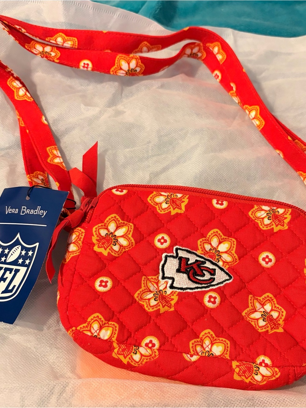Vera Bradley Red Quilted Floral Crossbody with Kansas City Chiefs Logo
